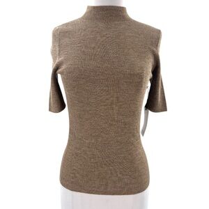 NWT Sskein mock neck baby alpaca silk top sz XS brown